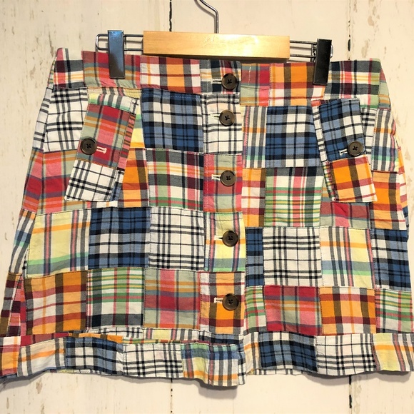 J. Crew Factory Dresses & Skirts - J CREW Skirt Madras Plaid Colorful Patchwork